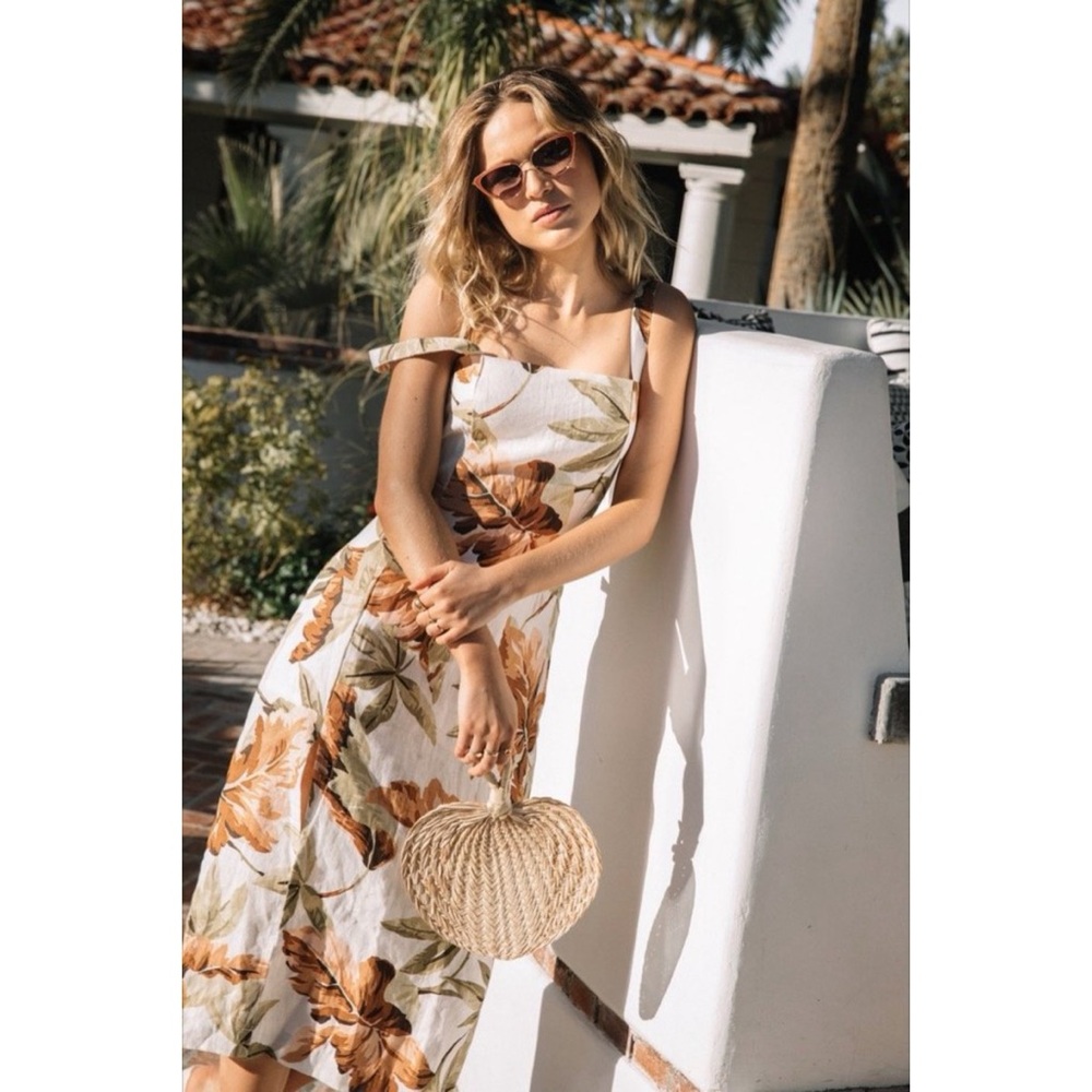 Zulu & Zephyr Dusk Leaf Linen Dress in Palm Leaf Print size XS
